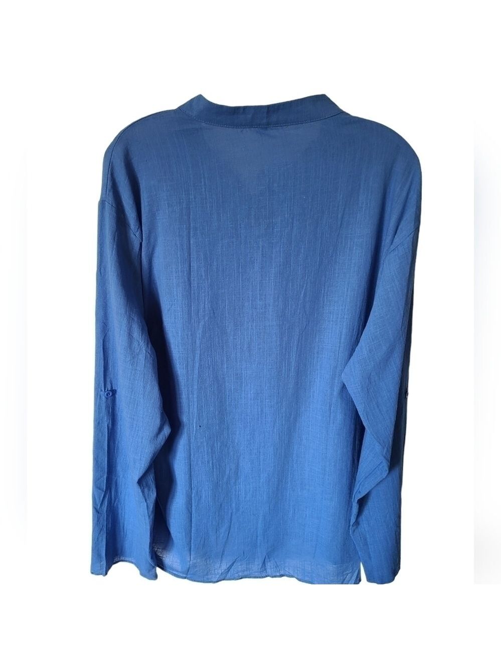 TRÏBE 100% Cotton Blue Long Sleeve Button Front Tunic Blouse Top Size 3XL - Picture 2 of 6